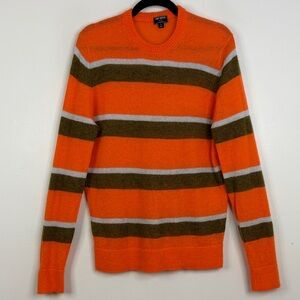 Todd Snyder Sweater Mens Large Orange Green Gray Stripe Kid Mohair Merino Wool
